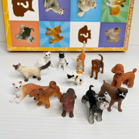 Набір тварин адвент-календар на 12 фігурок Котики-собачки, , YJ 100 E