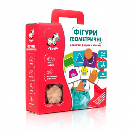 Дерев'яна гра - сортер Геометричні фігури в мішечку, Zebrik, ZB2001-02