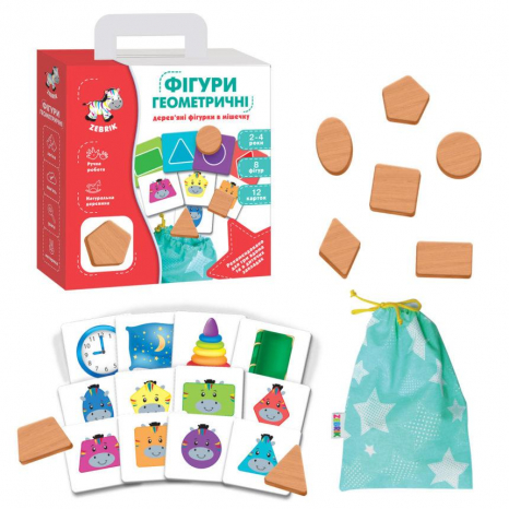 Дерев'яна гра - сортер Геометричні фігури в мішечку, Zebrik, ZB2001-02