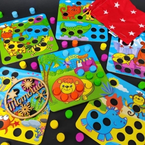 Деревянная игра Мозаика с цветными цилиндрами Зоопарк, Zebrik ZB2002-02